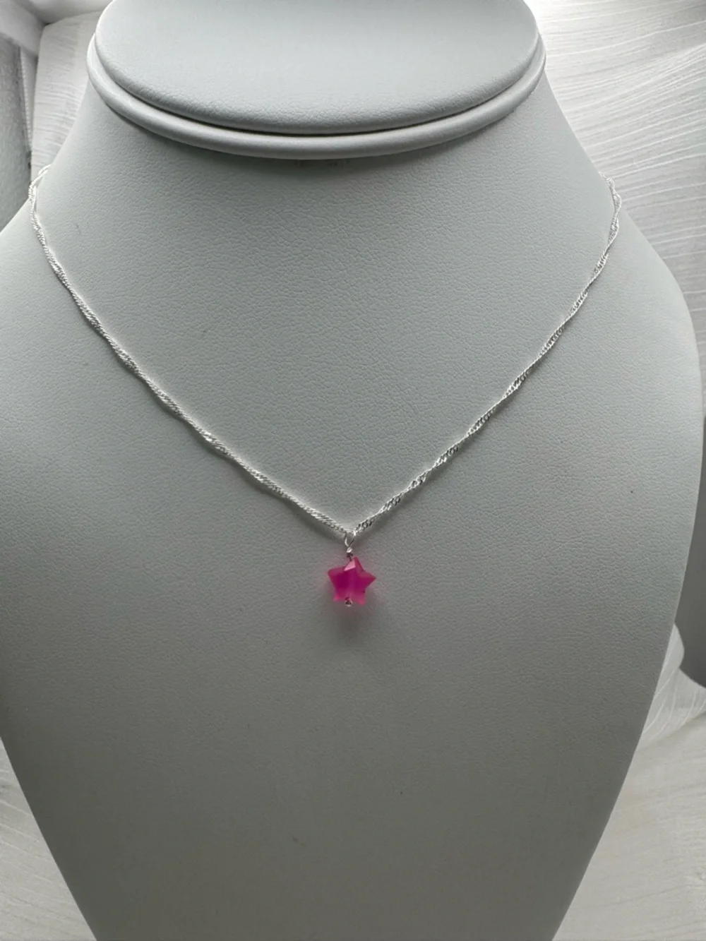 N0091 Pink Chalcedony Star Necklace (S925)